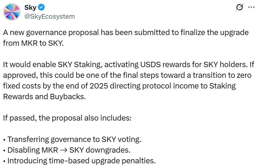 Sky pitches ousting Maker token, enabling staking, to complete upgrade