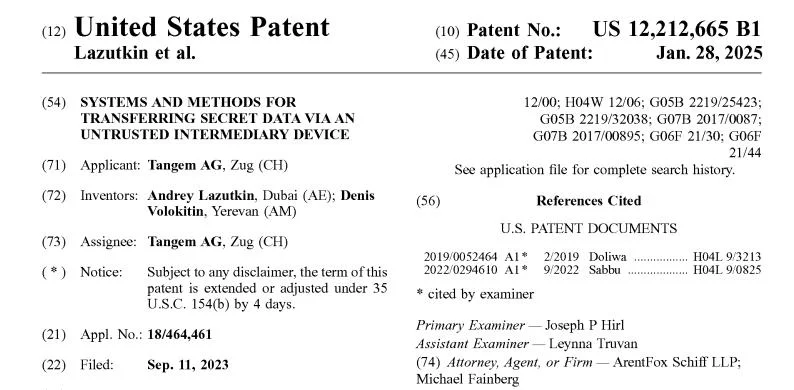 Tangem wallet secures US patent for private key transfer tech