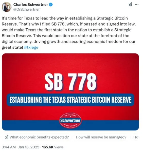 Texas kicks off 89th legislative session with new strategic Bitcoin reserve bill