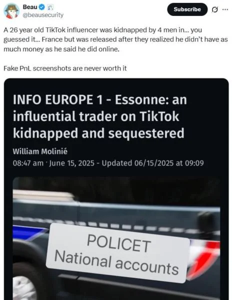 TikTok crypto trader freed after kidnappers realized he’s broke