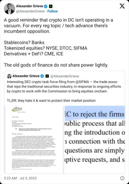 TradFi body urges SEC reject special treatment for tokenized stocks