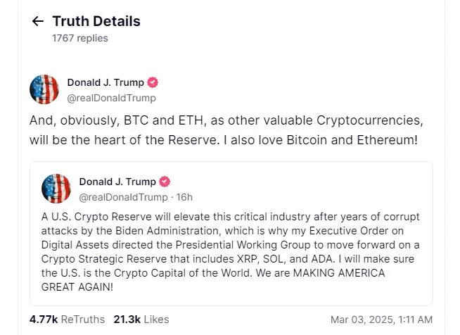 Trump Endorses 5 Cryptos For National Reserve – Bitcoin To Be ‘At The Heart’ Of It