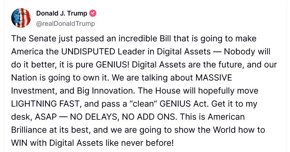 Trump on GENIUS stablecoin bill: ‘Get it to my desk, ASAP’