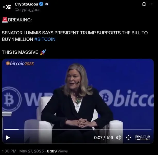 Trump supports bill to buy 1 million BTC — Senator Lummis