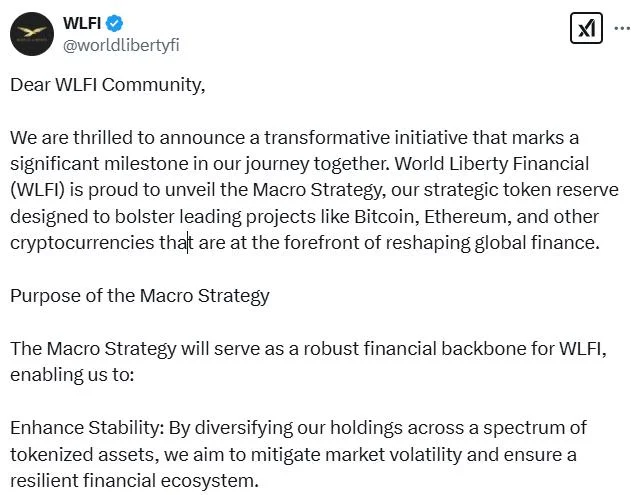  Trump’s WLFI launches ’Macro Strategy’ fund for Bitcoin, Ether, altcoins 