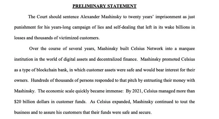 US DOJ requests 20-year sentence for Celsius founder Alex Mashinsky