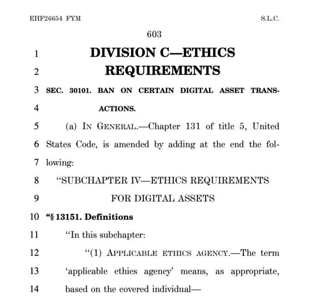 US officials barred until 2029 from issuing or sponsoring tokens under CLARITY’s proposed ethics rules