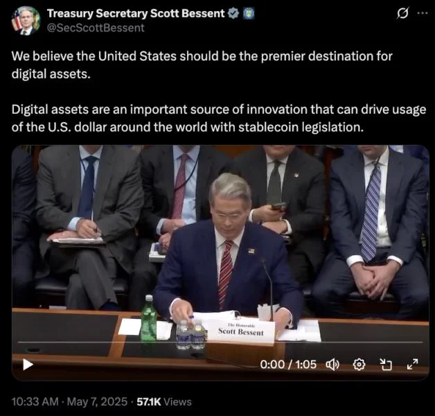 US Treasury Secretary expresses support for crypto bills at hearing