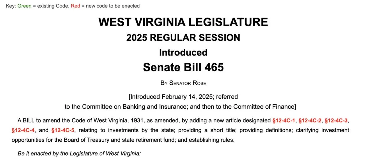  West Virginia legislator introduces digital asset reserve bill 