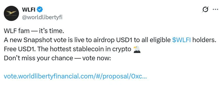 World Liberty Financial floats USD1 airdrop to WLFI holders