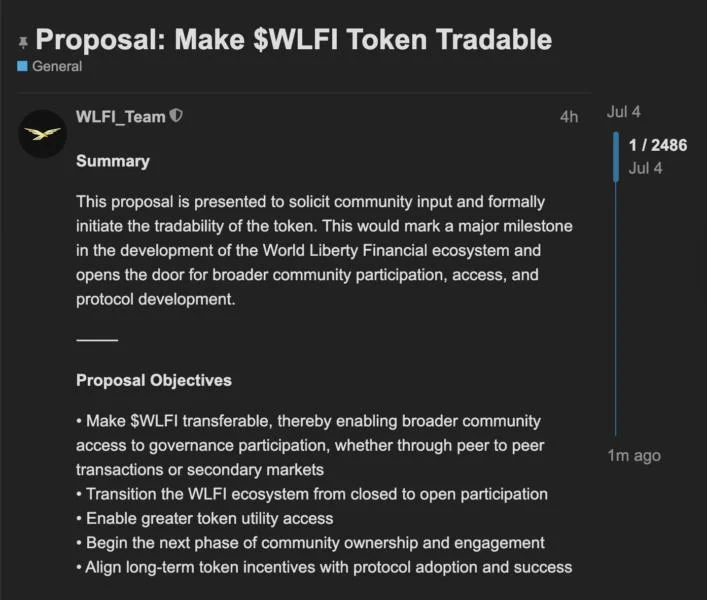 World Liberty Financial publishes proposal to make token transferable