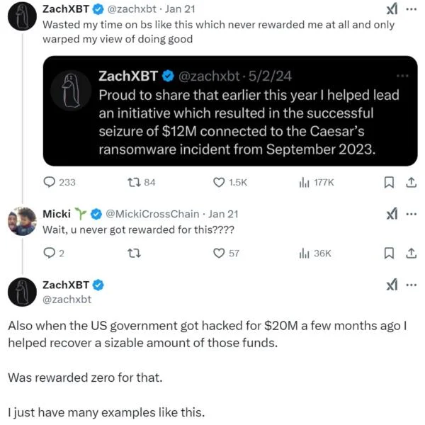 ZachXBT rug pull drama reveals extent of unpaid detective work
